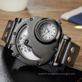 OULM marque mode double fuseau horaire décontracté en cuir montre de Sport élégant grand cadran hommes montres Punk Cool montre-bracelet pour hommes